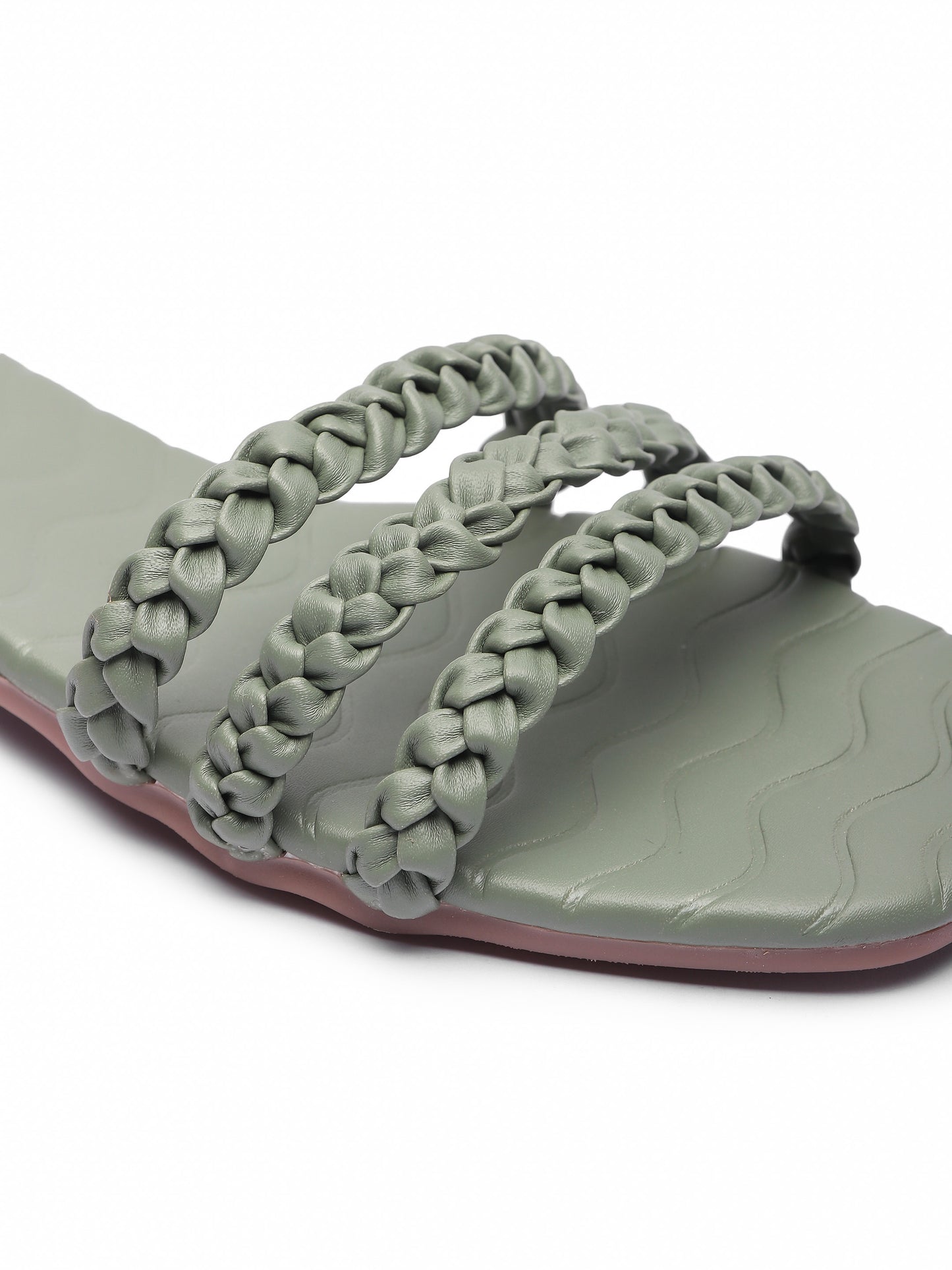 Brauch Olive Braided Multistrap Patterned Flats
