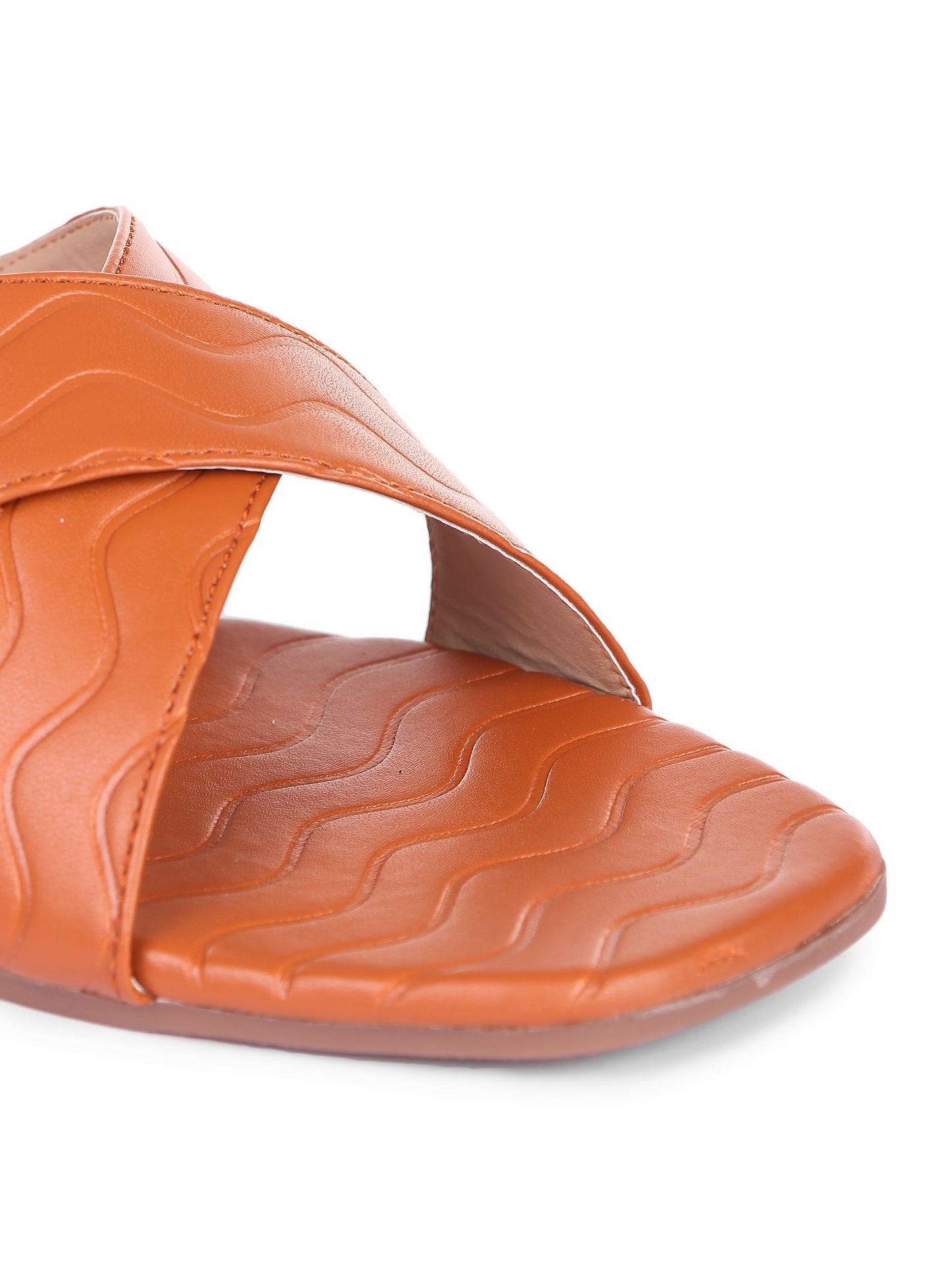 Brauch Tan Cross Strap Patterned Flats
