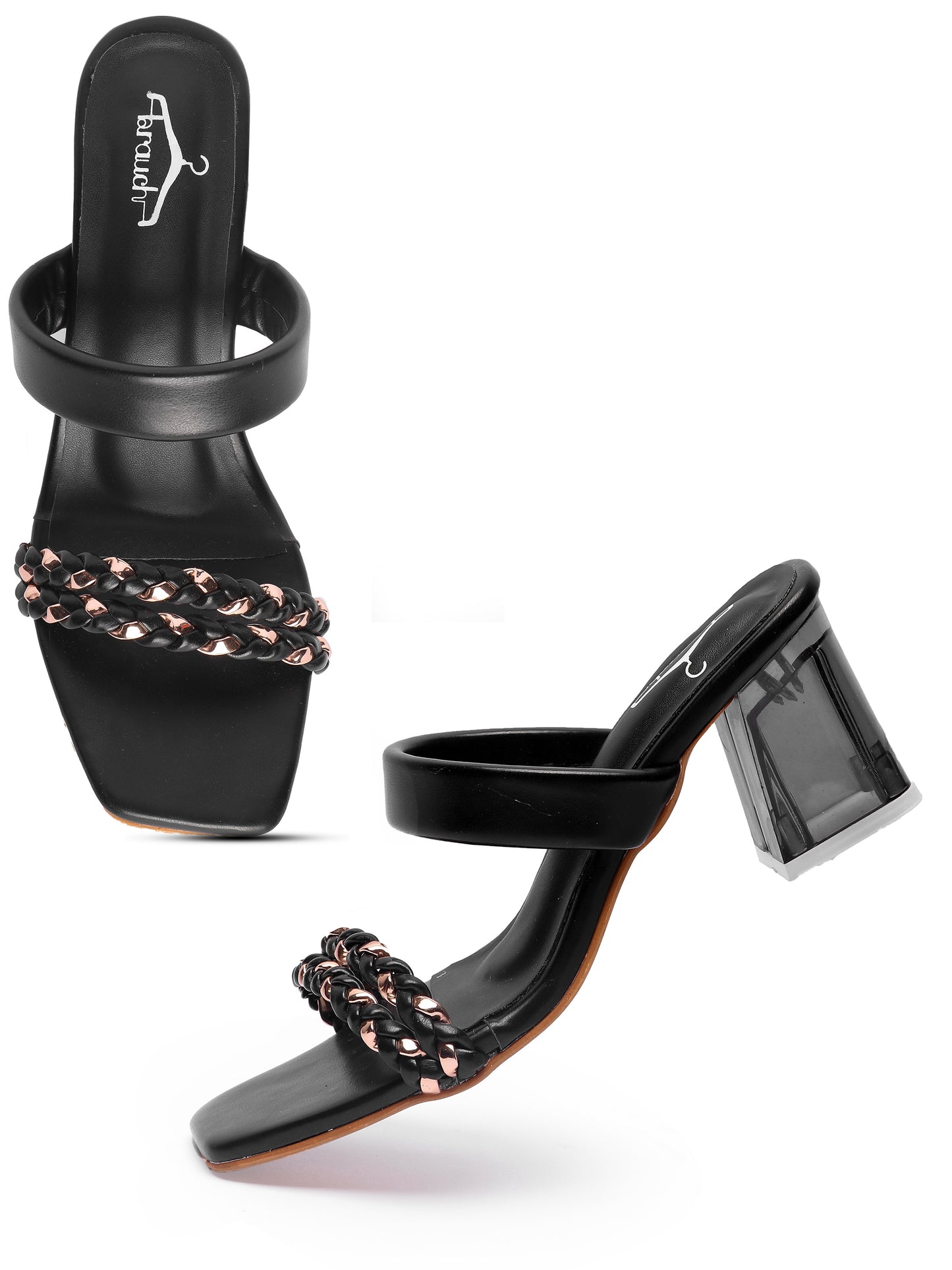 Brauch Women's Black Golden Strap Prism Block Heel