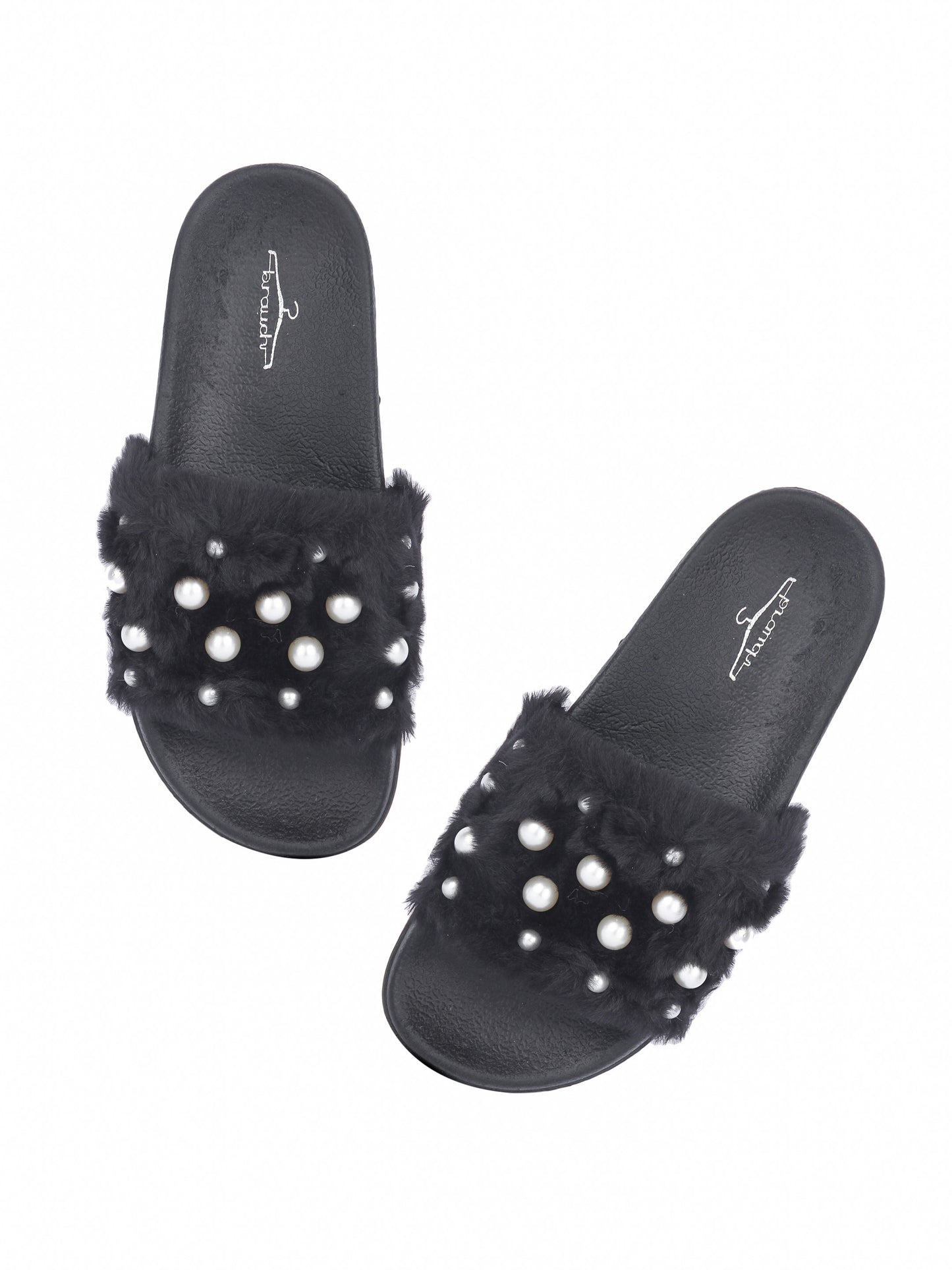 Brauch Women's Black Fur Pearl Slides
