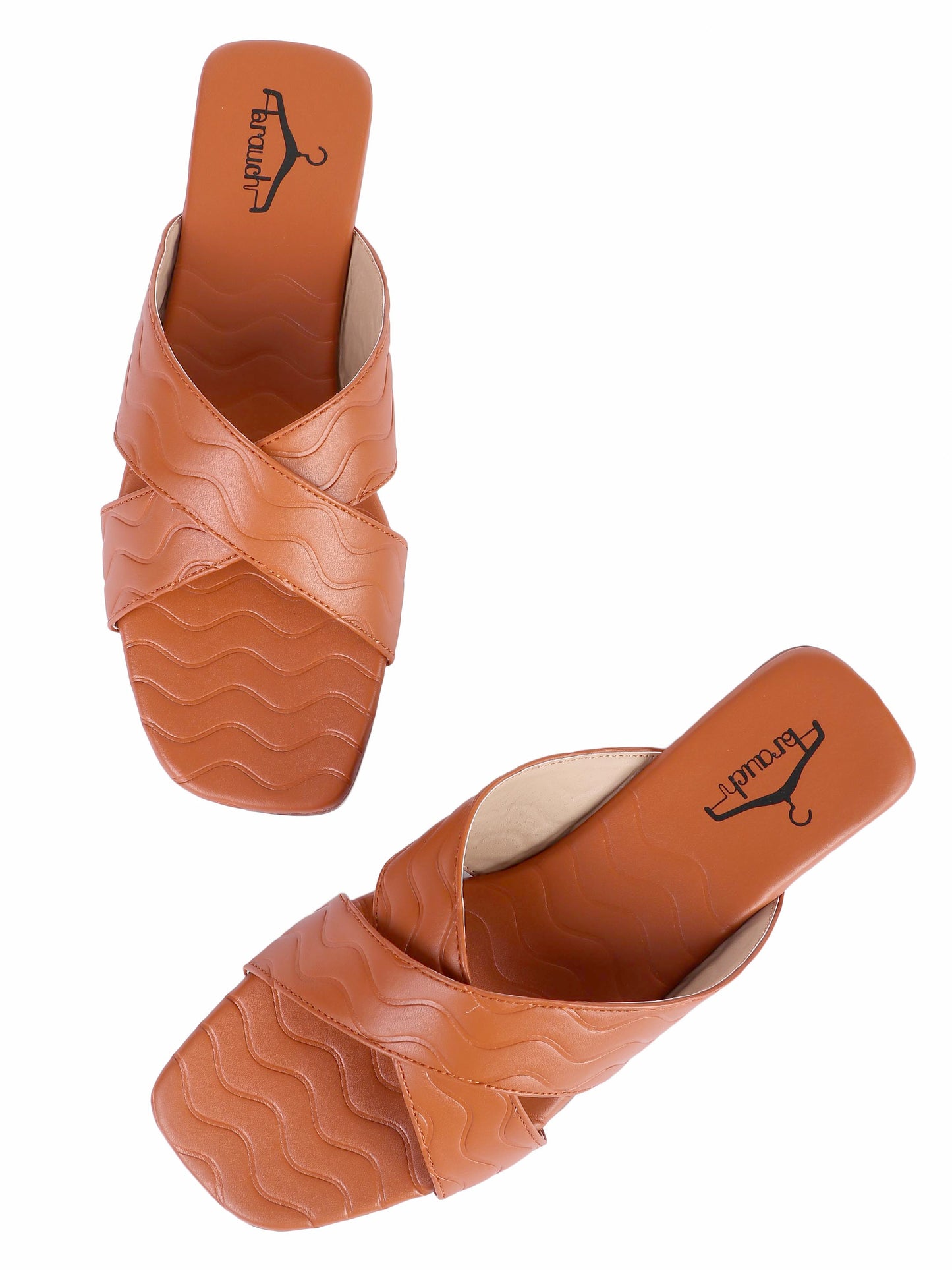 Brauch Tan Cross Strap Patterned Flats