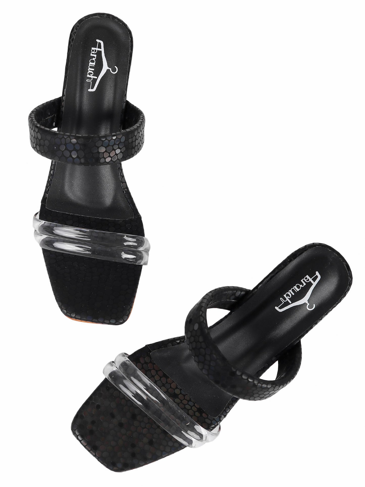 Brauch Women Black Transparent Patterned Prism Block Heel