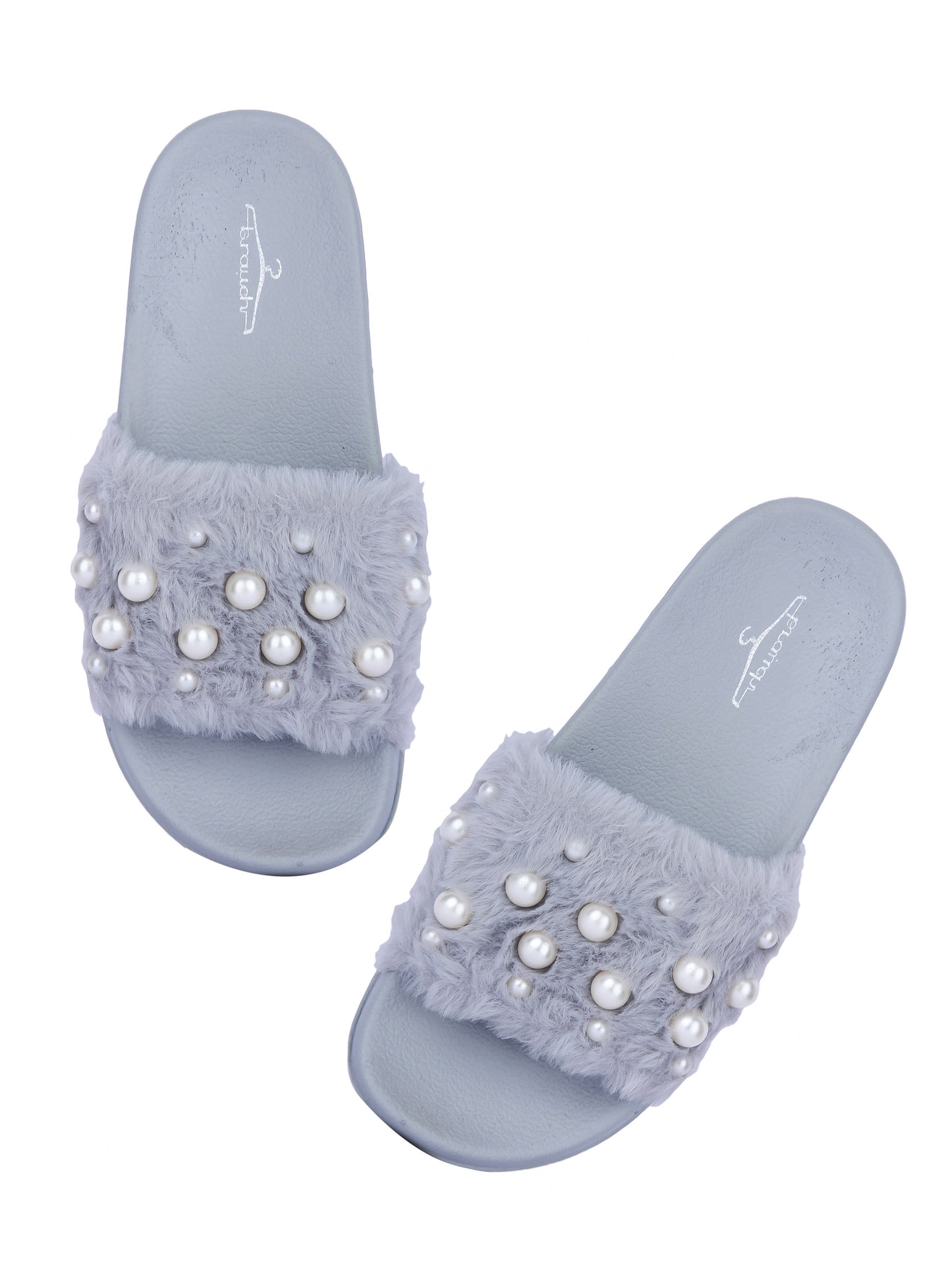 Brauch Women's Grey Fur Pearl Slides