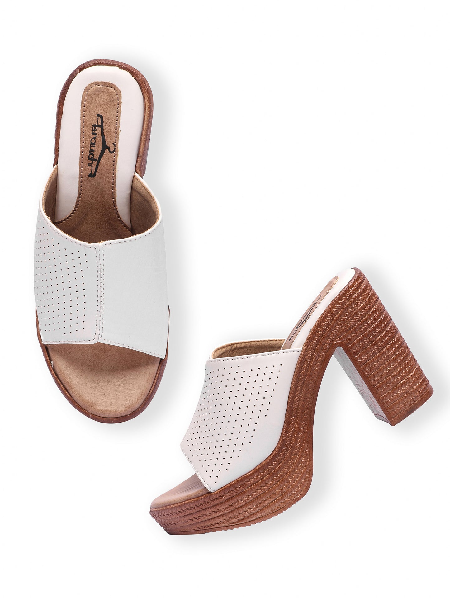 Brauch White Patterned High Platform Heel