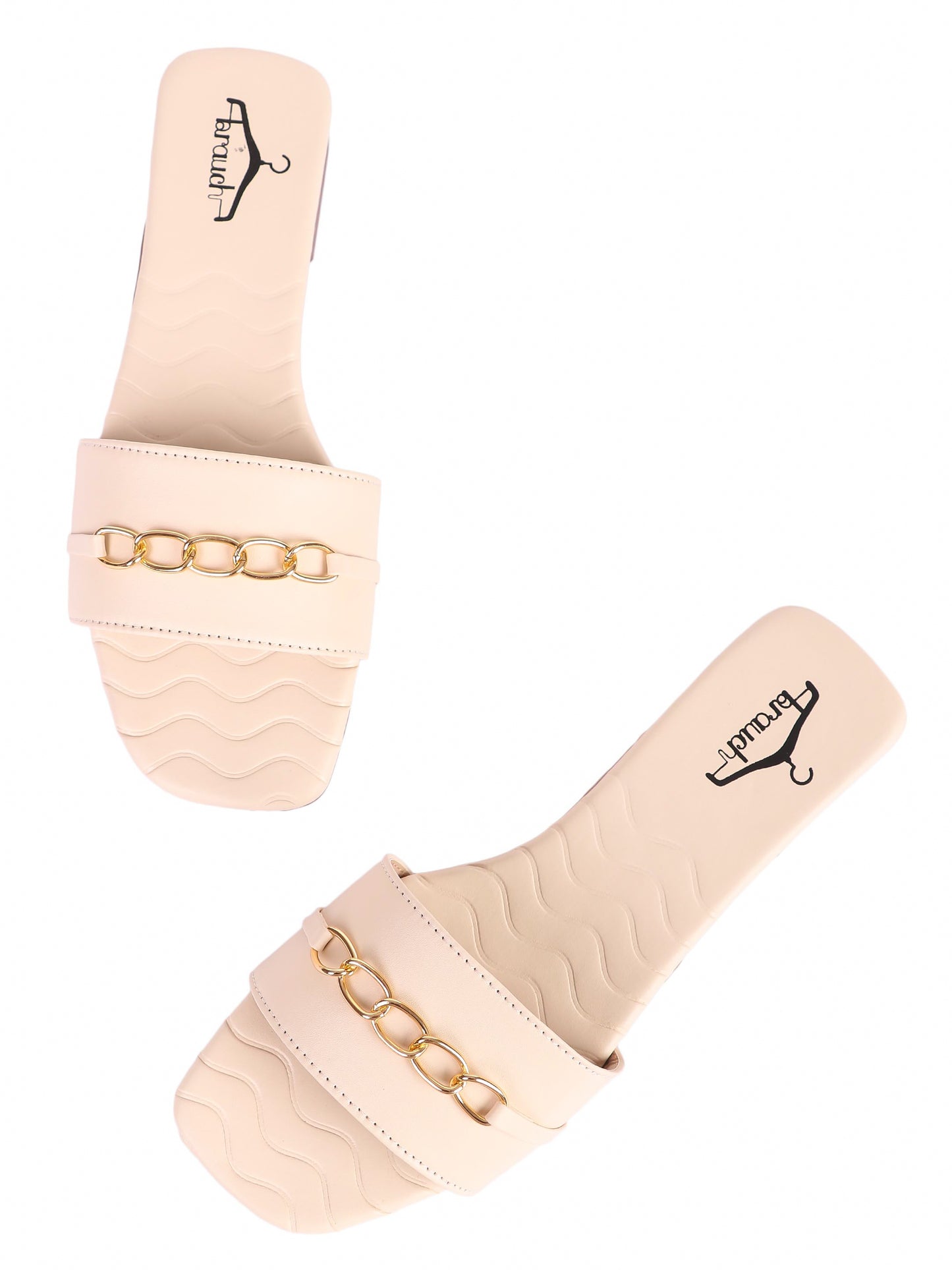 Brauch Off White Buckle Strap Patterned Flats