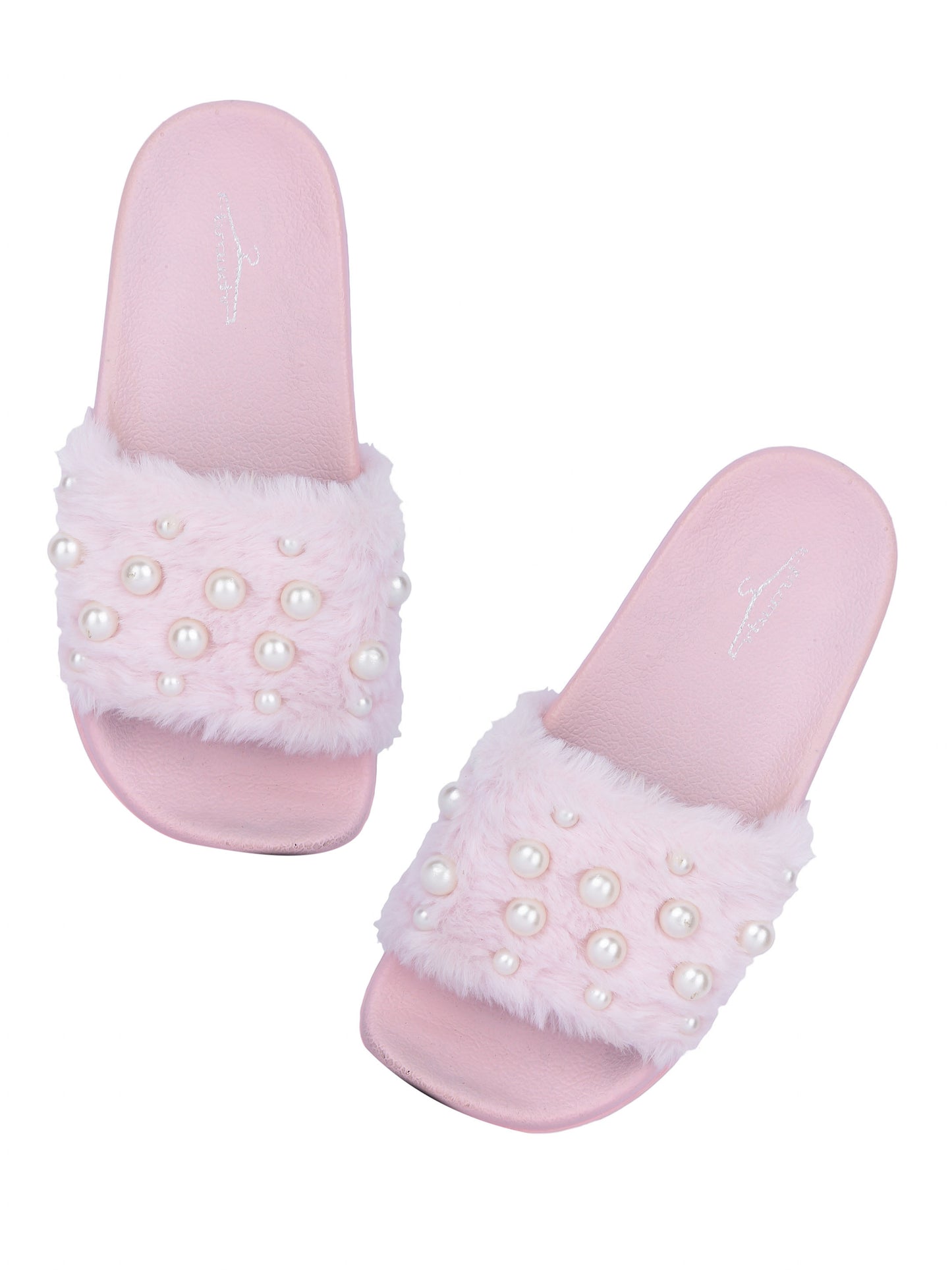 Brauch Women's Pink Fur Pearl Slides