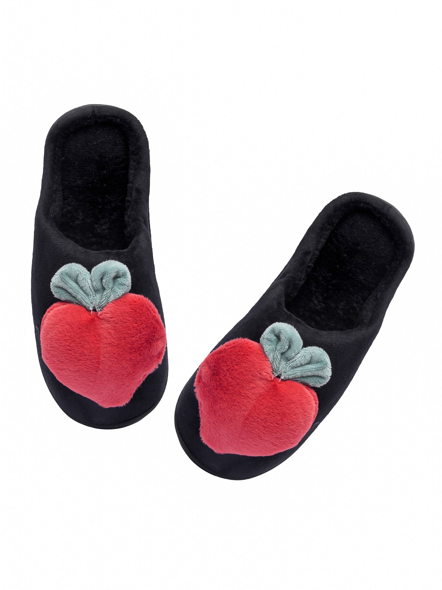 Brauch Women's Black Fur Heart Apple Winter Slippers