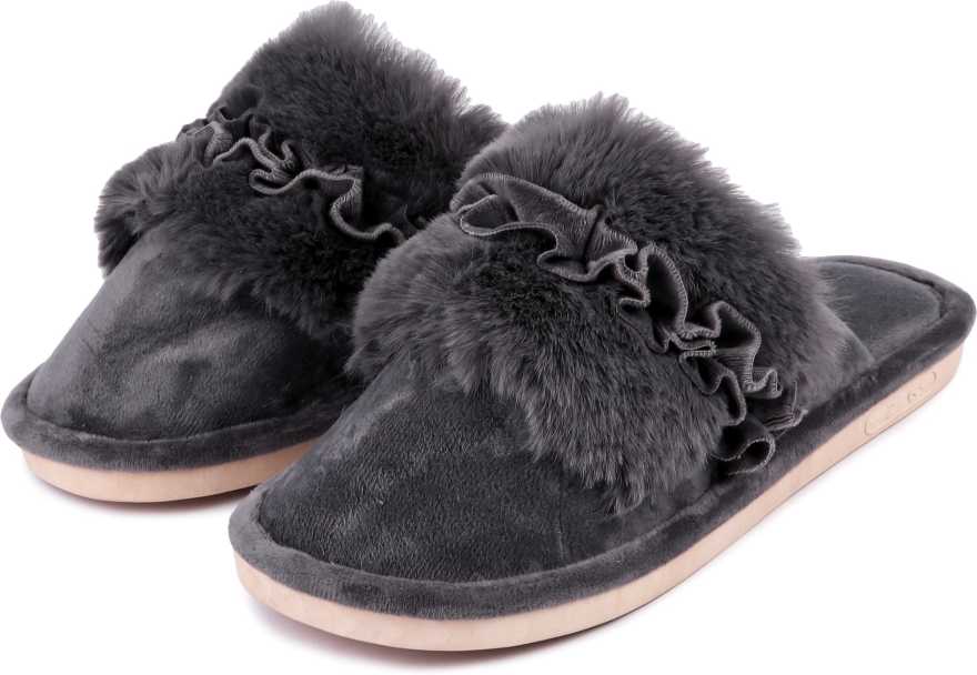 Brauch Women's Grey Fur Floral Winter Slippers