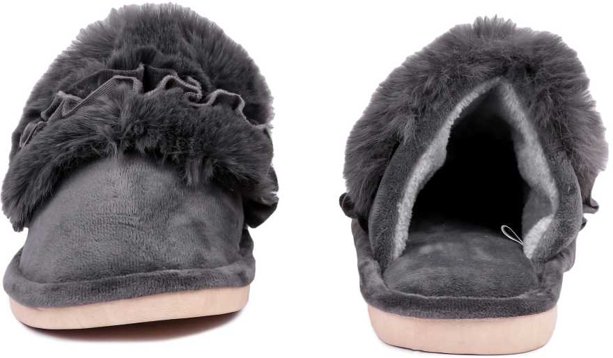 Brauch Women's Grey Fur Floral Winter Slippers