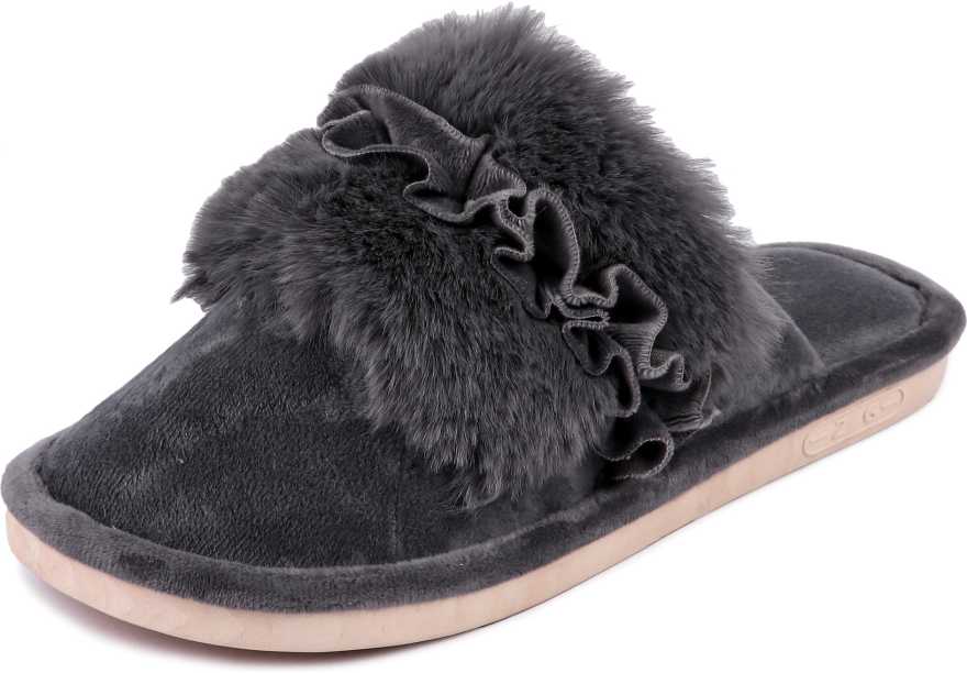 Brauch Women's Grey Fur Floral Winter Slippers