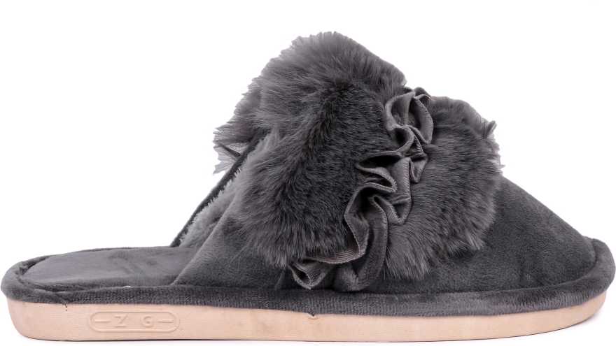 Brauch Women's Grey Fur Floral Winter Slippers