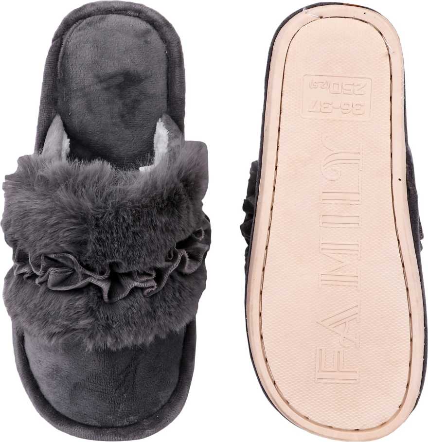 Brauch Women's Grey Fur Floral Winter Slippers