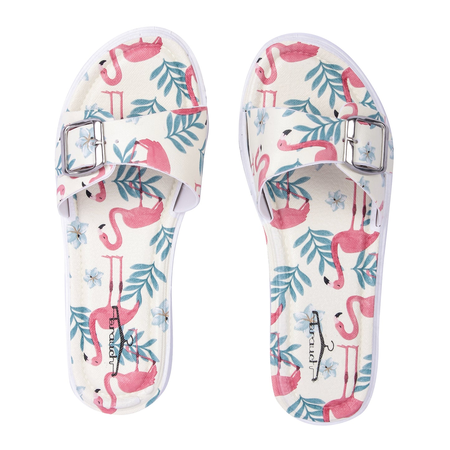 Brauch Women's Cream Flamingo Belt Slides