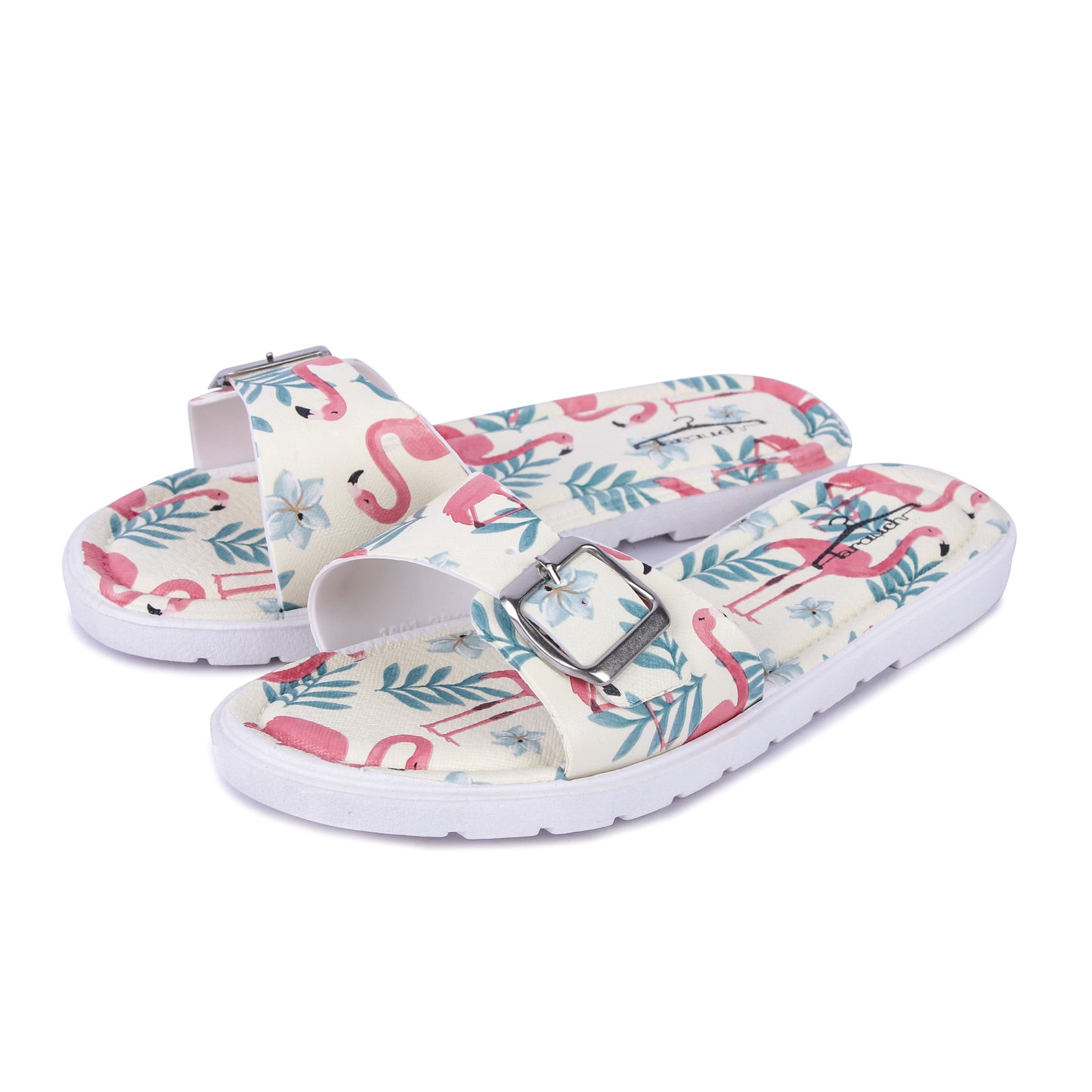 Brauch Women's Cream Flamingo Belt Slides