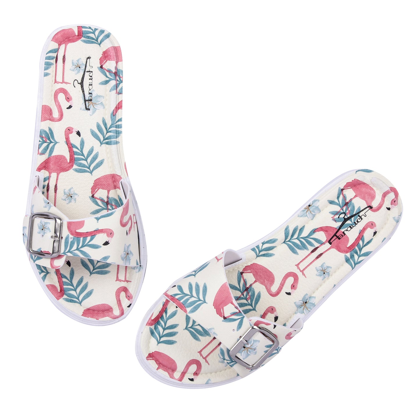 Brauch Women's Cream Flamingo Belt Slides