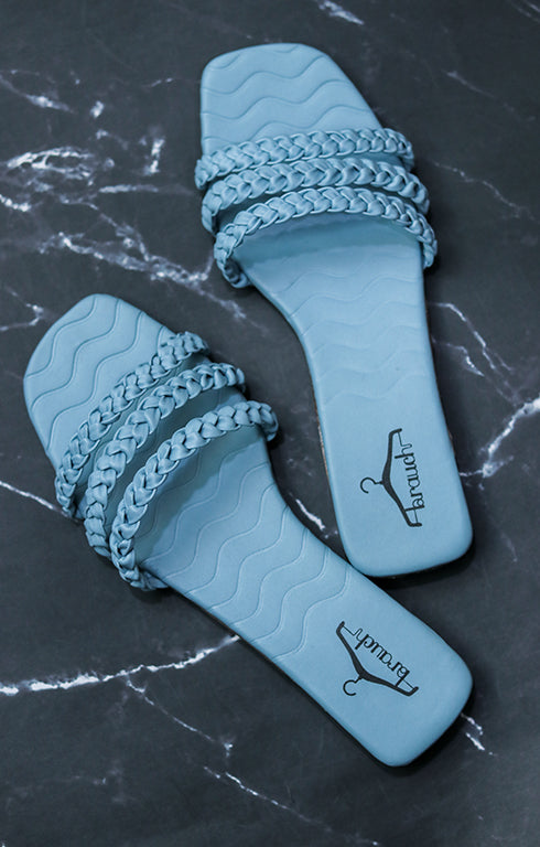 Brauch Blue Braided Multistrap Patterned Flats