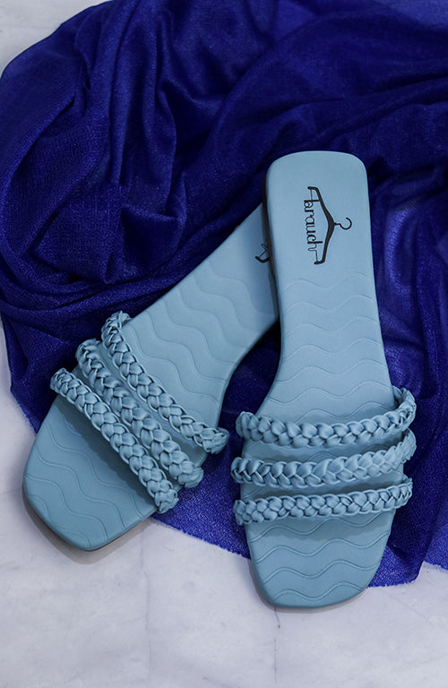 Brauch Blue Braided Multistrap Patterned Flats