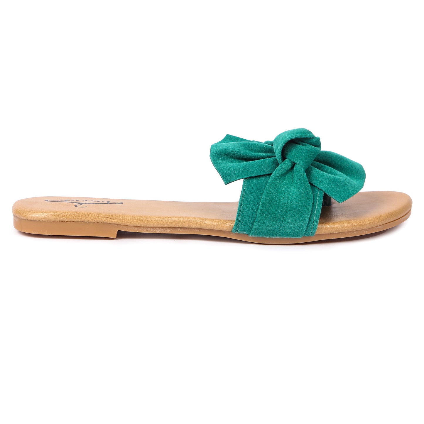 Brauch Women's Bottle Green Suede Bow Flats Slides