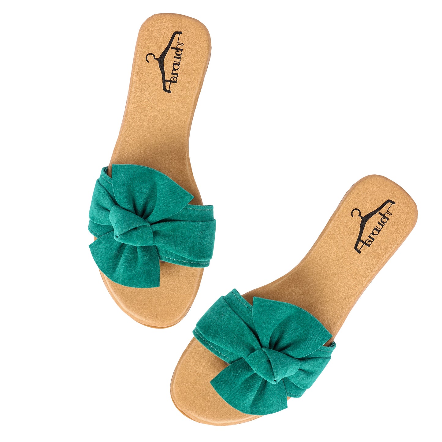 Brauch Women's Bottle Green Suede Bow Flats Slides