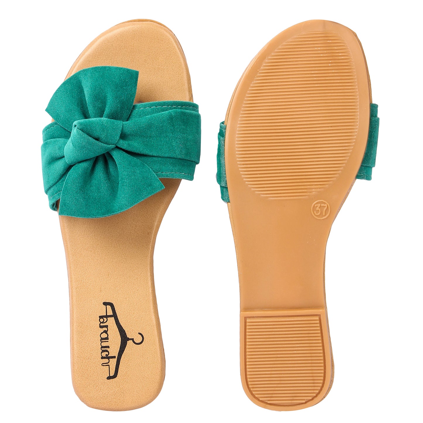 Brauch Women's Bottle Green Suede Bow Flats Slides