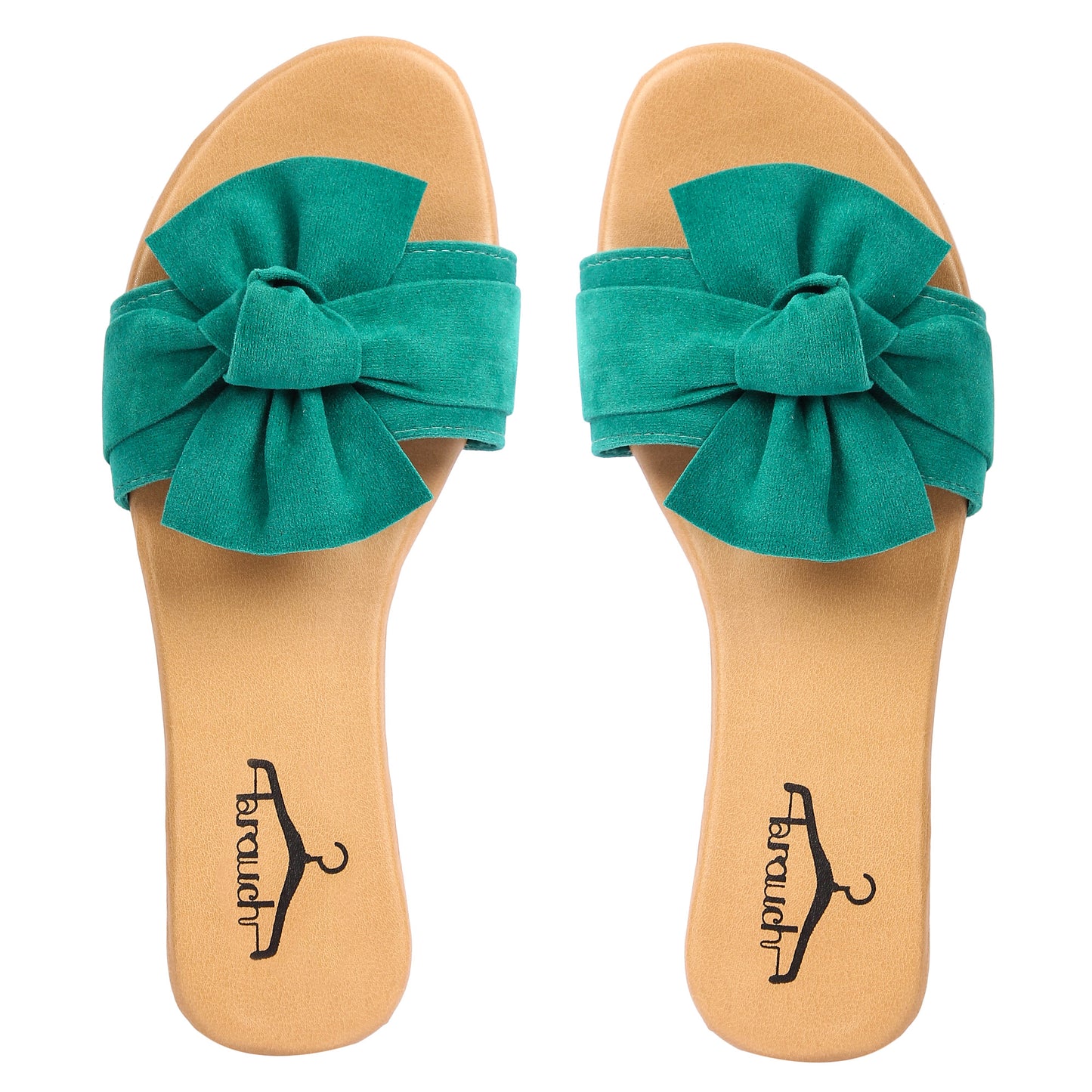 Brauch Women's Bottle Green Suede Bow Flats Slides