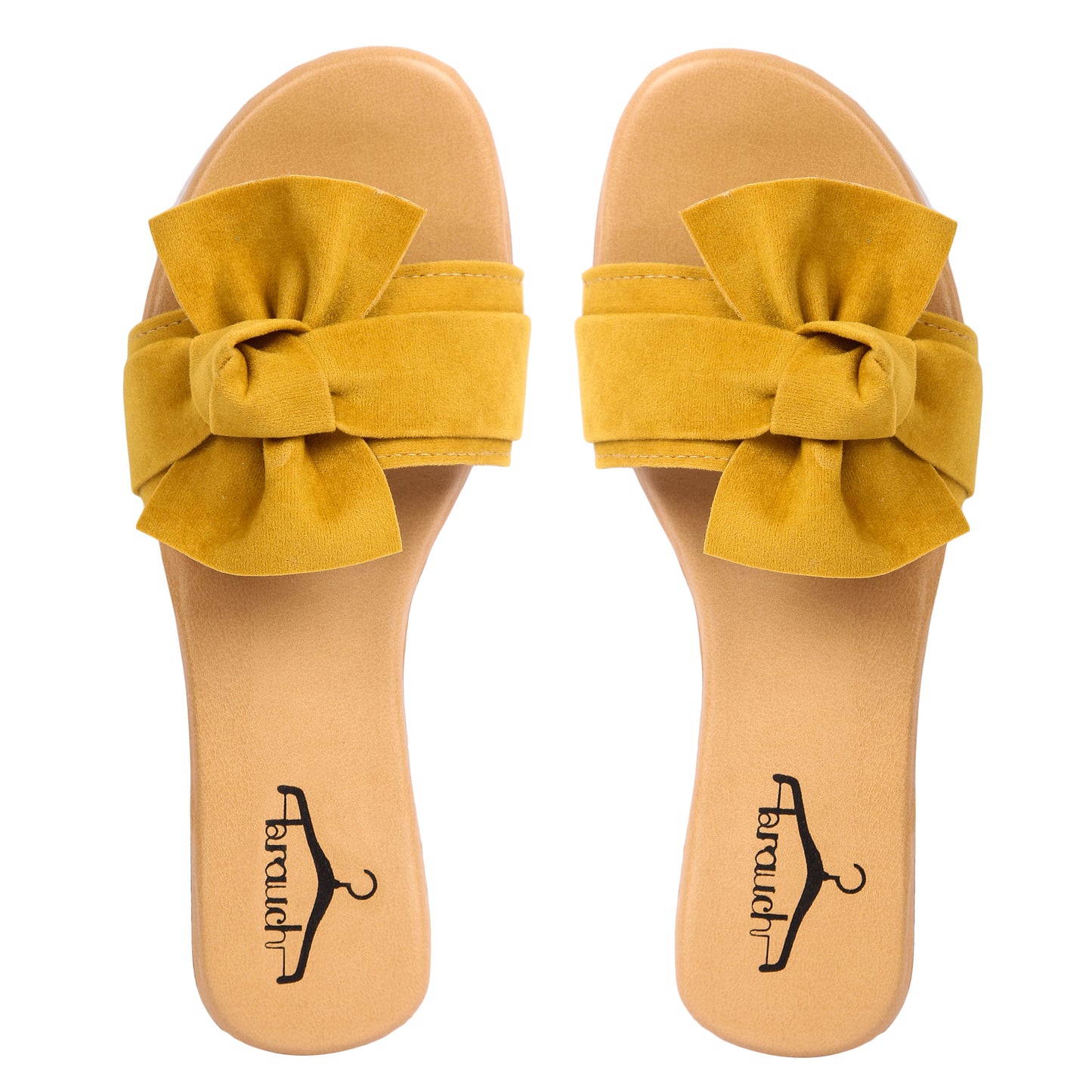 Brauch Women's Mustard Suede Bow Flats Slides