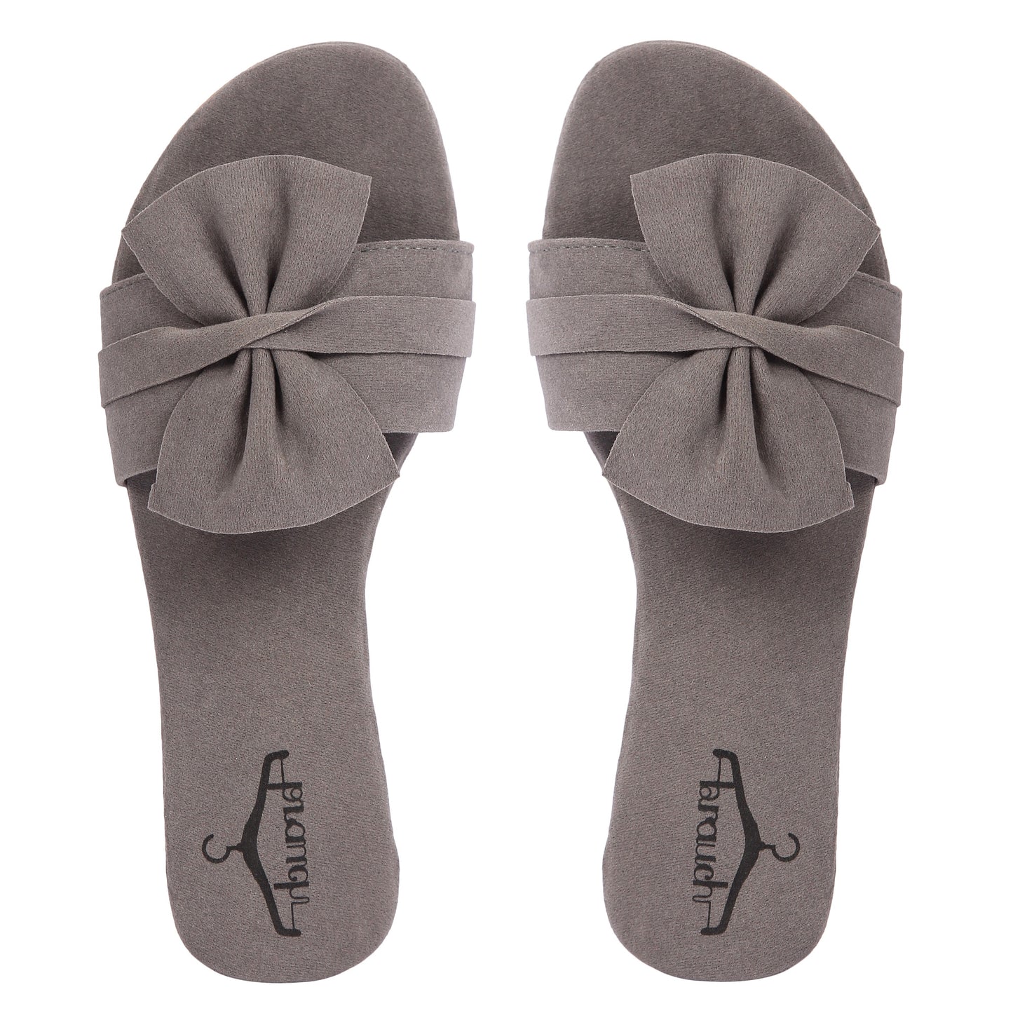 Brauch Women's Grey Suede Bow Flats/Slippers