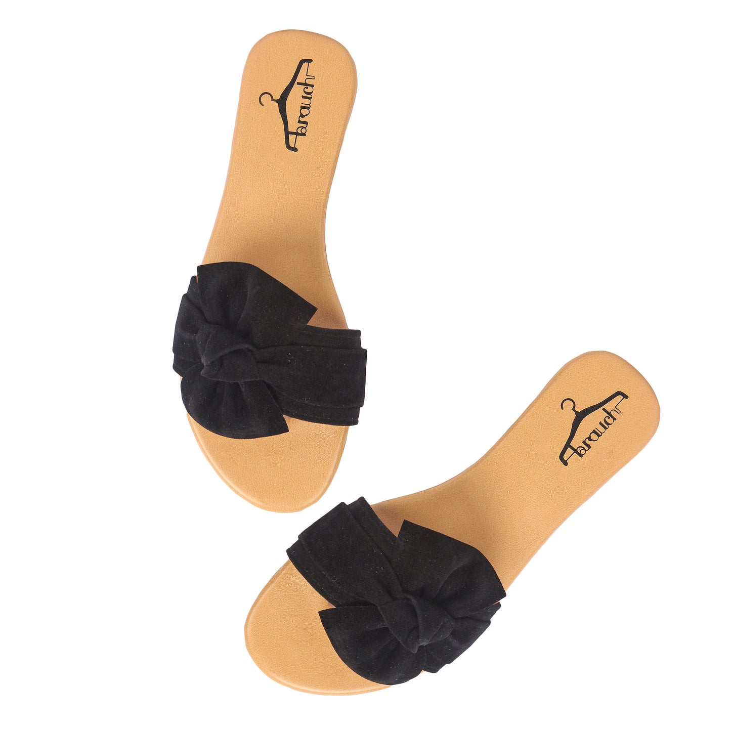 Brauch Women's Black Suede Bow Flats Slides
