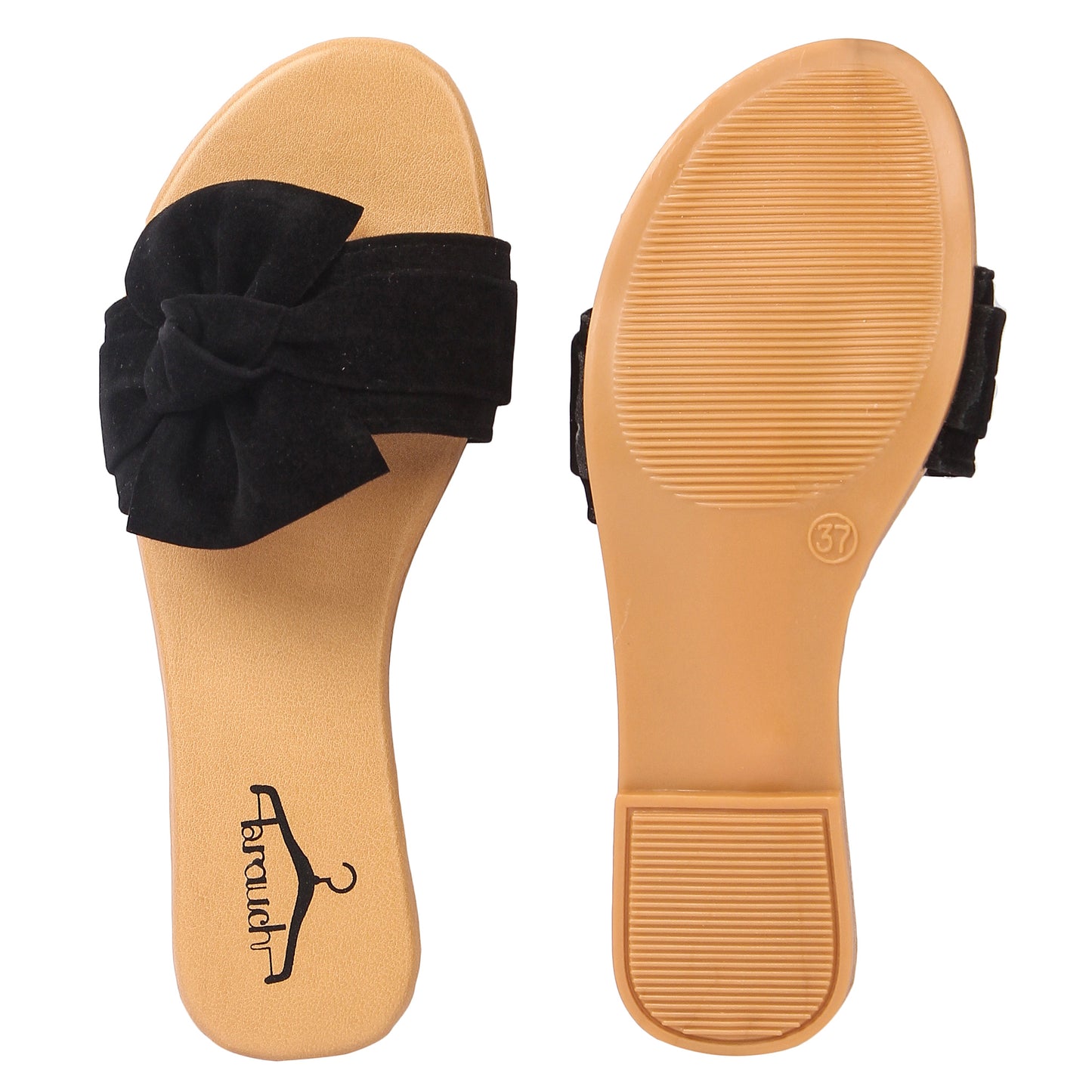Brauch Women's Black Suede Bow Flats Slides