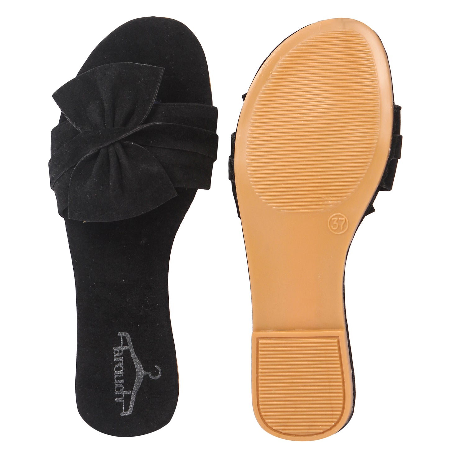 Brauch Women's Black Suede Bow Flats/Slippers