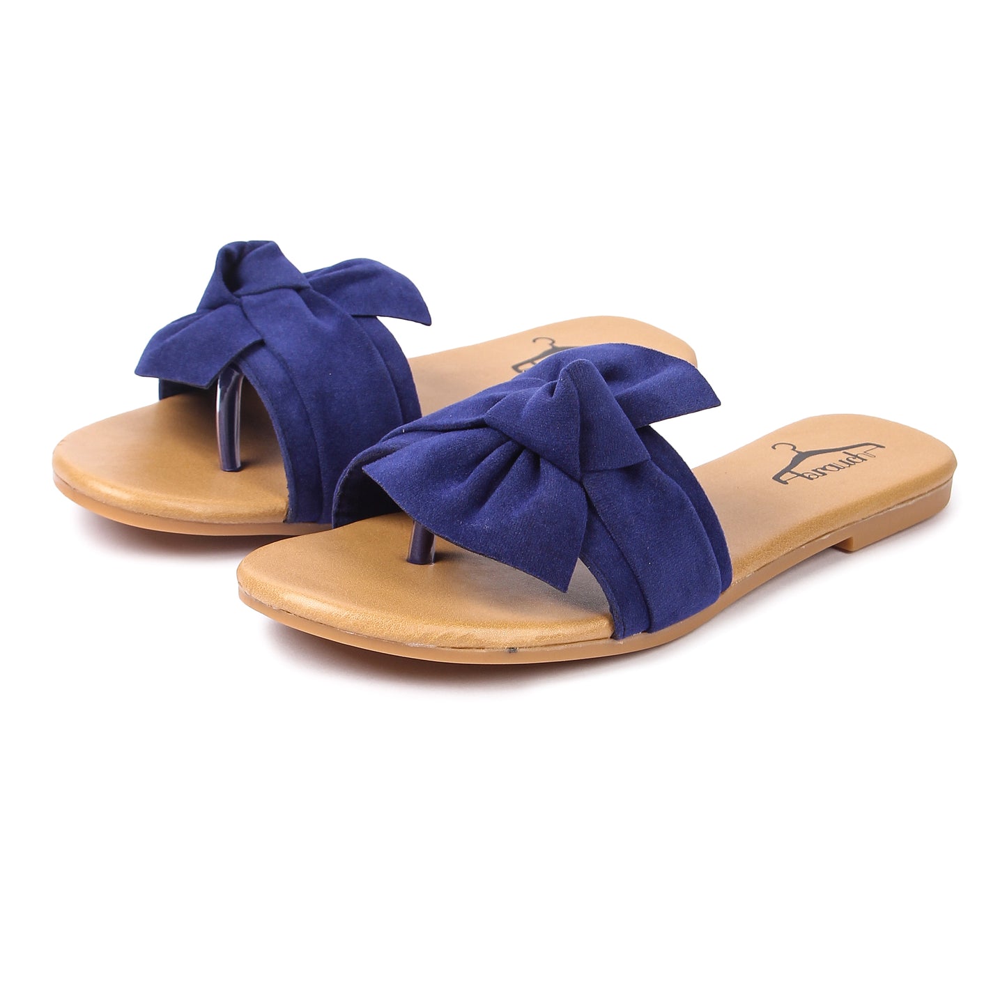 Brauch Women's Blue Suede Bow Flats Slides