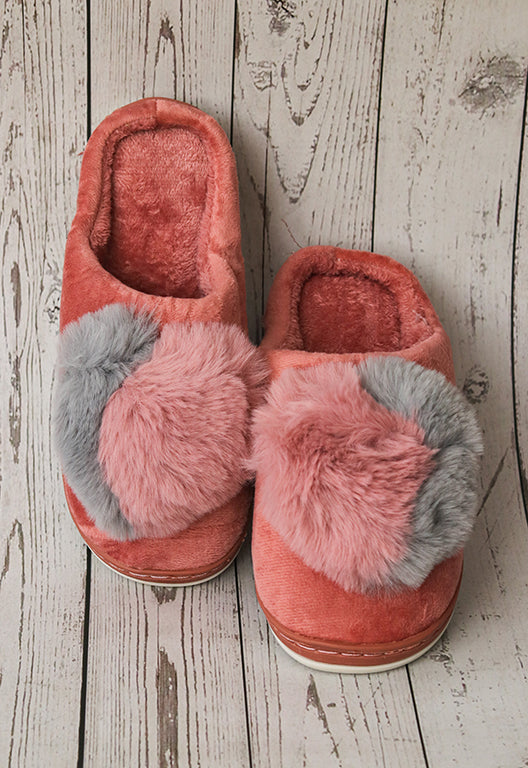 Brauch Women's Pink Heart Furry Winter Slippers