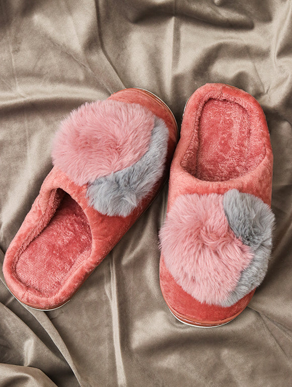 Brauch Women's Pink Heart Furry Winter Slippers - Main Image