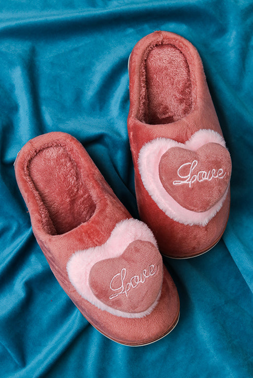 Brauch Women's Pink Love Heart Fur Winter Slippers
