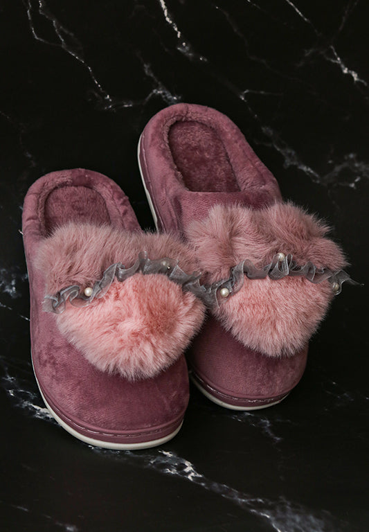 Brauch Women's Purple Heart Pearl Fur Winter Slippers