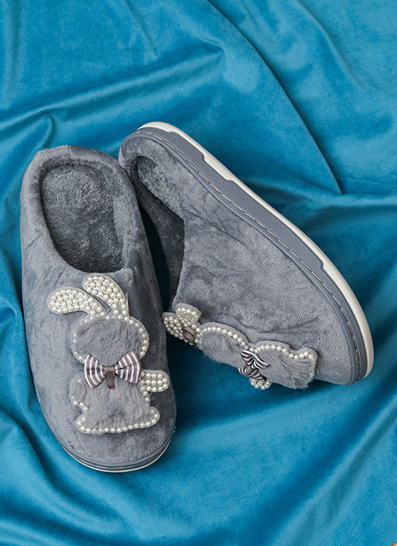 Brauch Women's Grey Wavy Ear Fur Winter Slippers