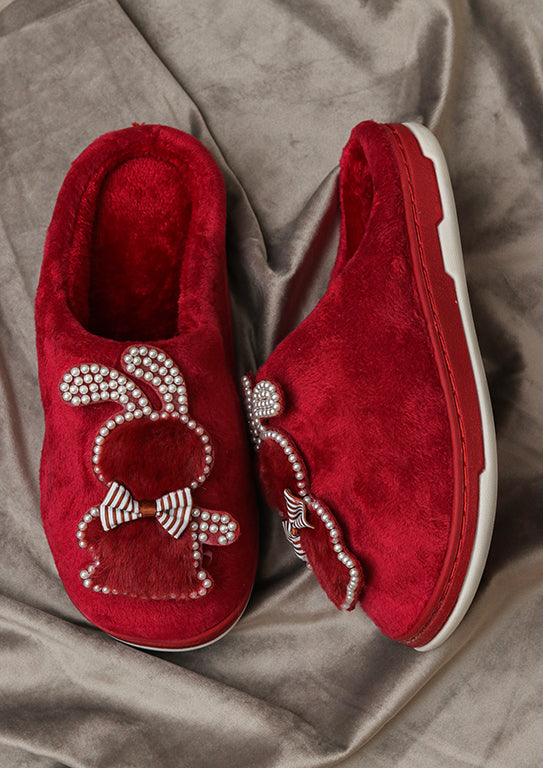 Brauch Women's Maroon Wavy Ear Fur Winter Slippers
