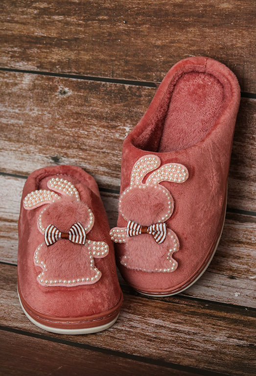 Brauch Women's Pink Wavy Ear Fur Winter Slippers