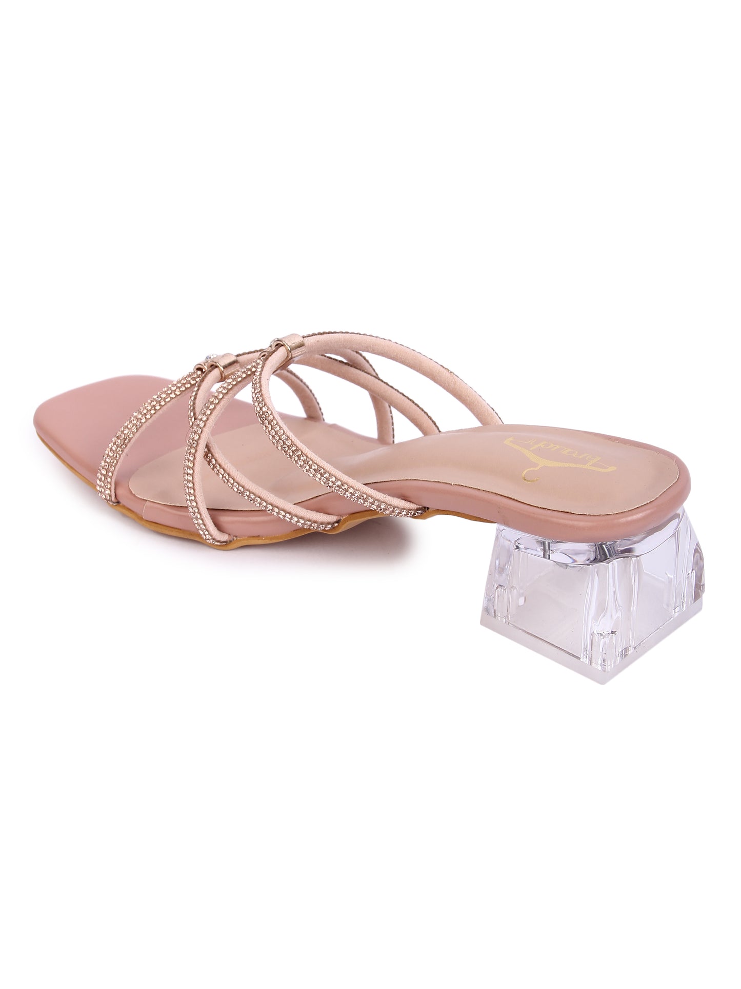 Peach Multistrap Rhinestone Prism Heel