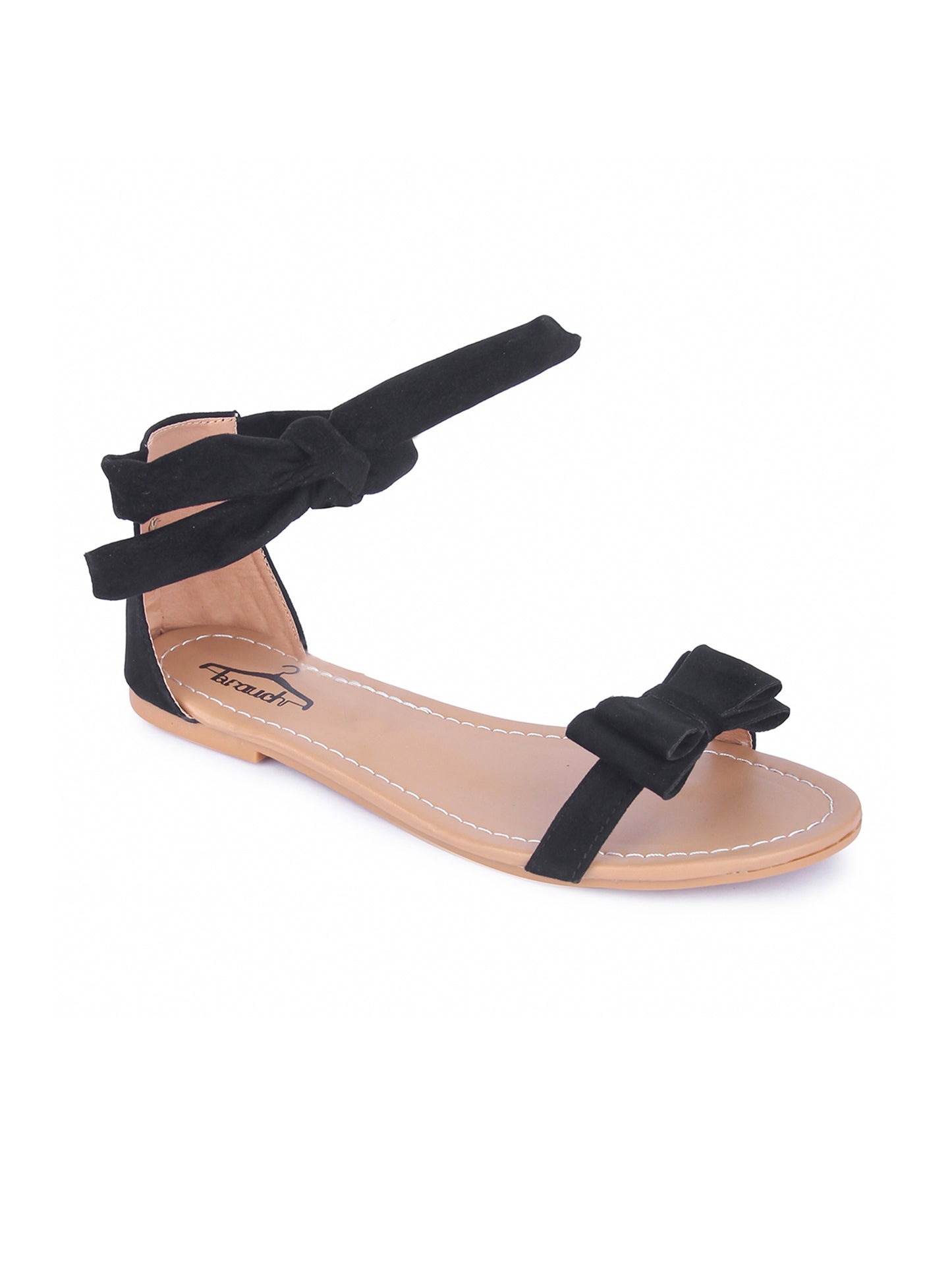 Women Black Suede Bow Tie Up Fashion Sandal