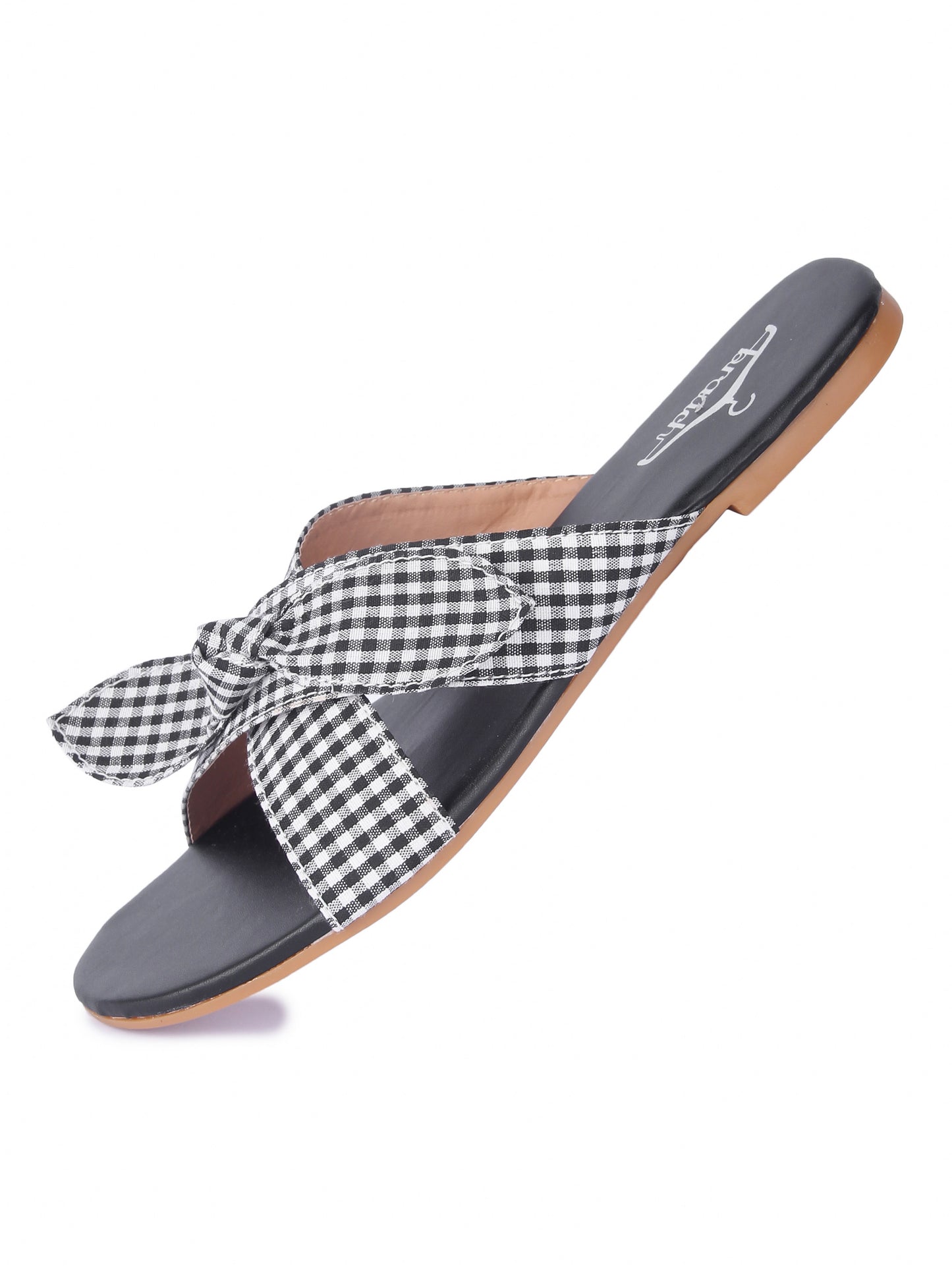 Women Black Bow Checkered Fashion Flats