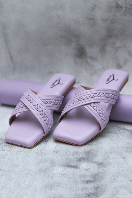 Brauch Purple Cross Strap Patterned Flats