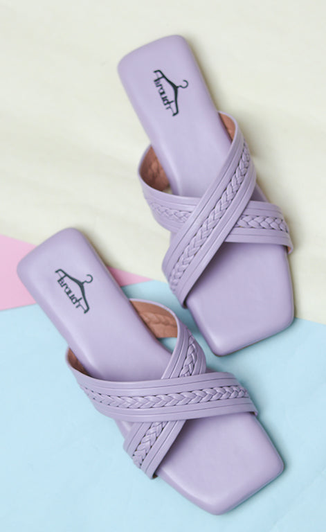 Brauch Purple Cross Strap Patterned Flats