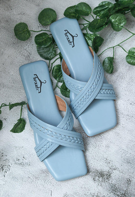 Brauch Blue Cross Strap Patterned Flats