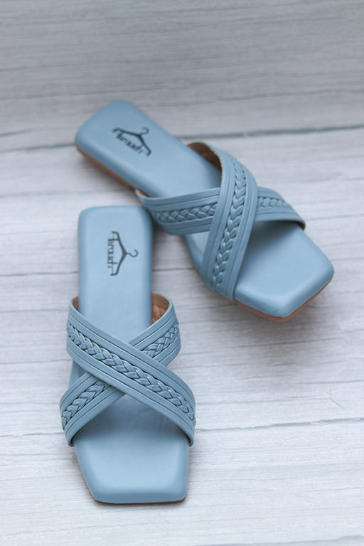 Brauch Blue Cross Strap Patterned Flats