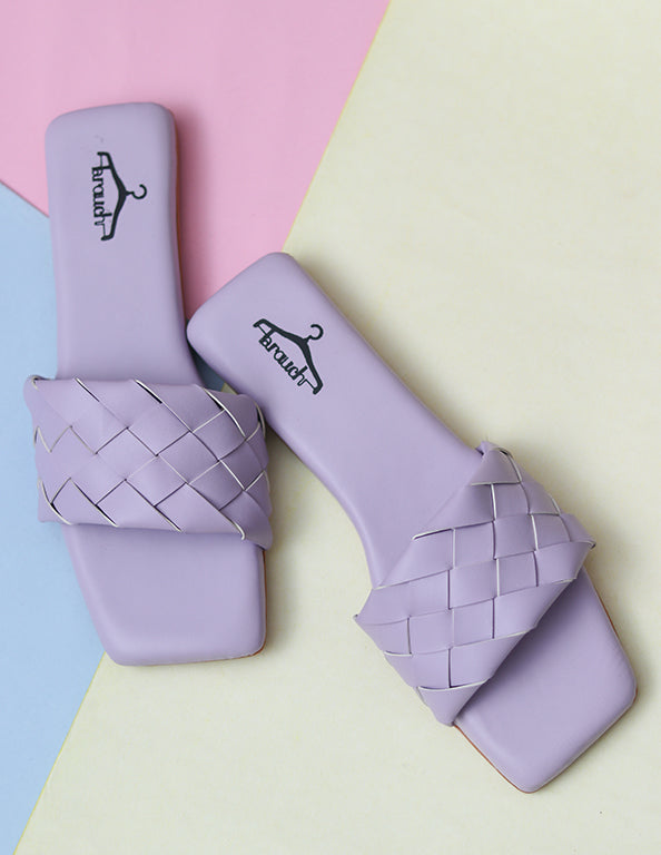 Brauch Purple Stylish Strap Square Toe Flats