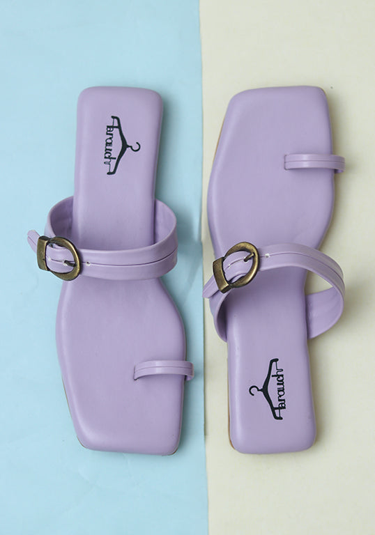 Brauch Purple Buckle Strap Square Toe Flats