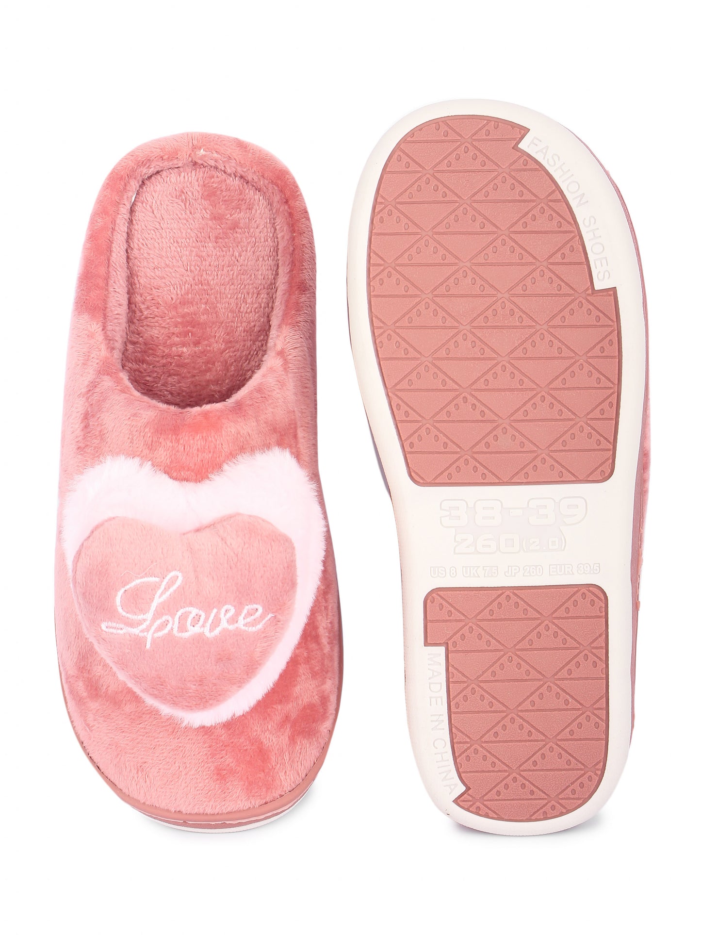 Brauch Women's Pink Love Heart Fur Winter Slippers