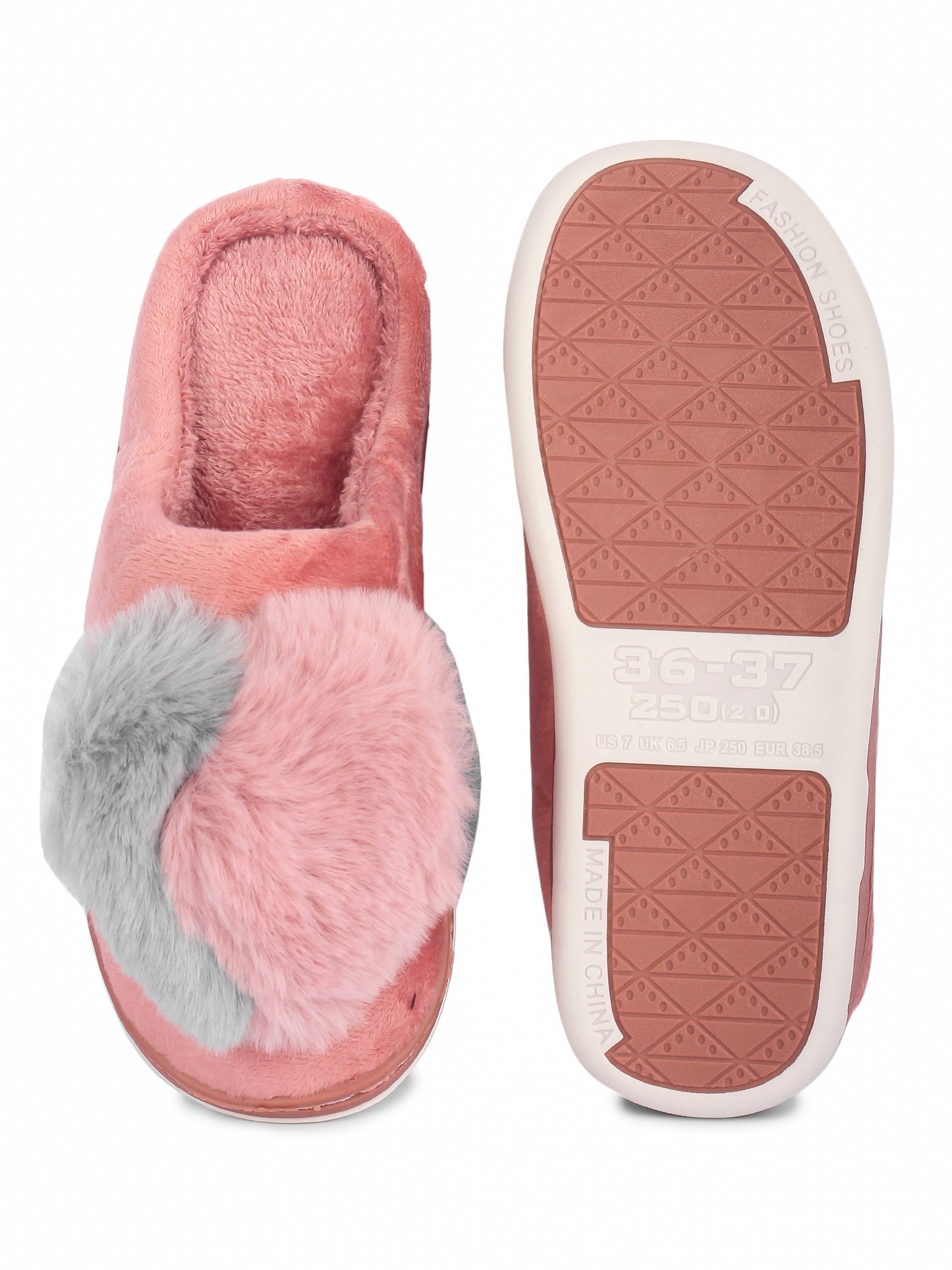 Brauch Women's Pink Heart Furry Winter Slippers