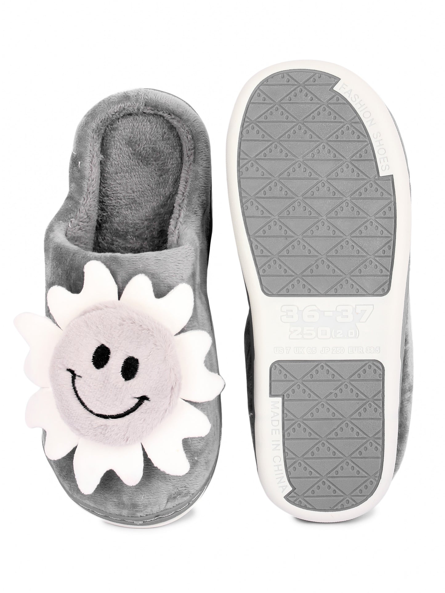 Brauch Women's Grey Smiley Fur Winter Slippers